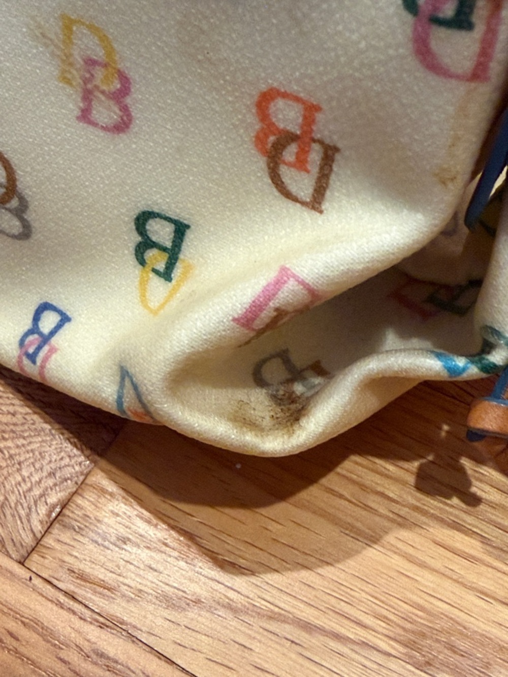 Vintage Y2K 90s Dooney & Bourke Cream Multicolor DB Logo Leather-Trim Mini Tote - Picture 9 of 9